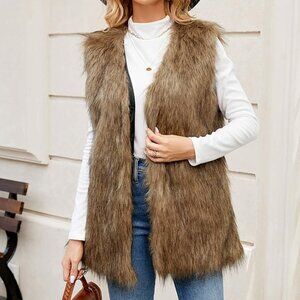 AIXIRUI Women's Winter Fluffy Sleeveless Faux Fur Vest Coat Long Overcoat Jacket